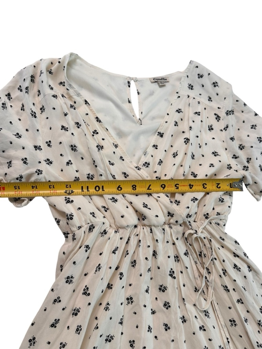 Camellia Women's Floral Short Sleeve Tie Side V-neck Mini Dress Size Small - Picture 8 of 17